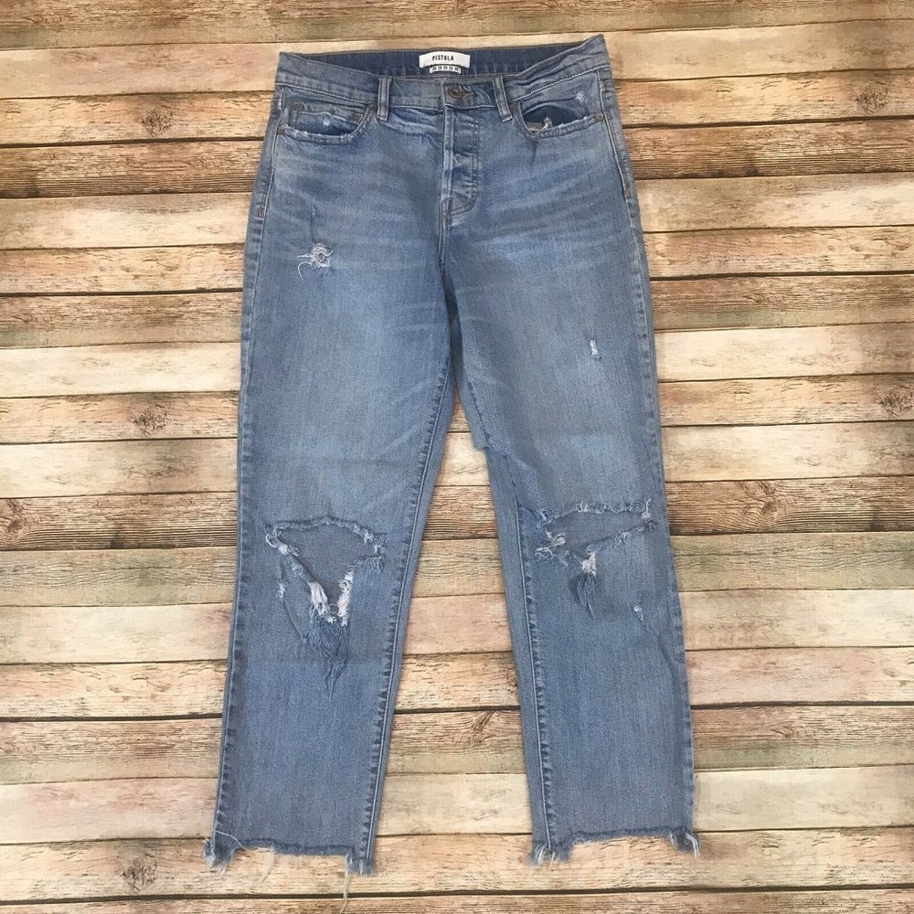 Pistola Size 29 Charlie High Rise Distressed Straight Leg Button Fly Jeans